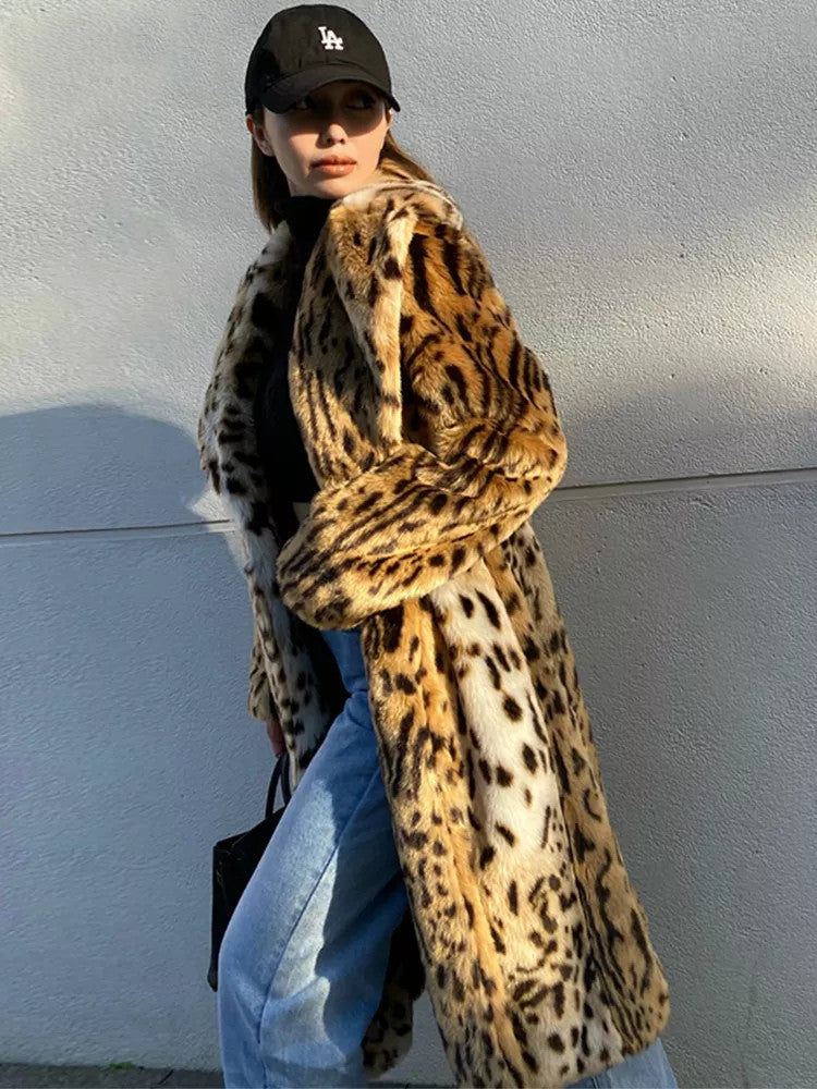 Leopard Print Fur Coat Women