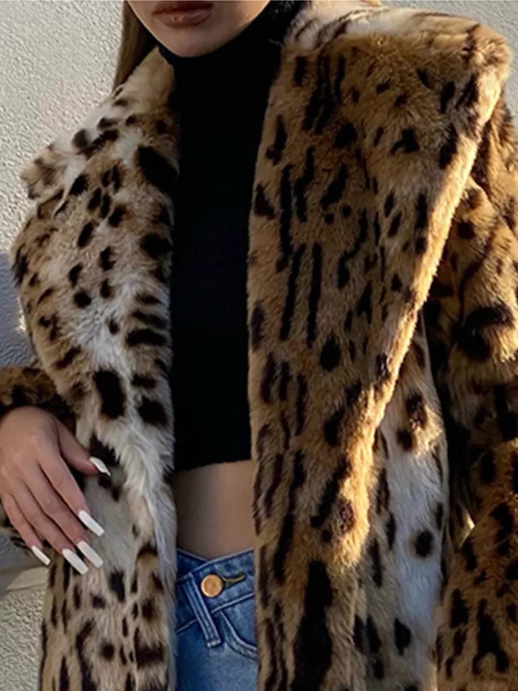 Leopard Print Fur Coat Women