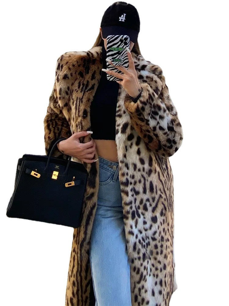 Leopard Print Fur Coat Women