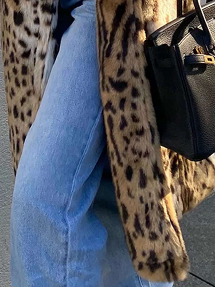 Leopard Print Fur Coat Women