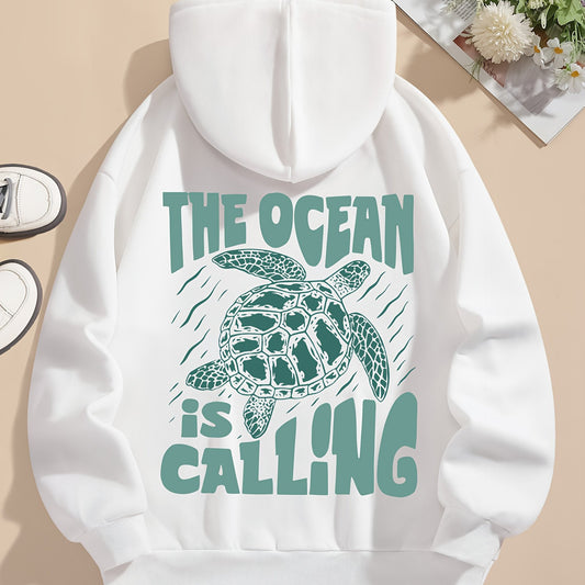 Turtle Print Hoodie Sweatshirt For Women In Winter And Autumn