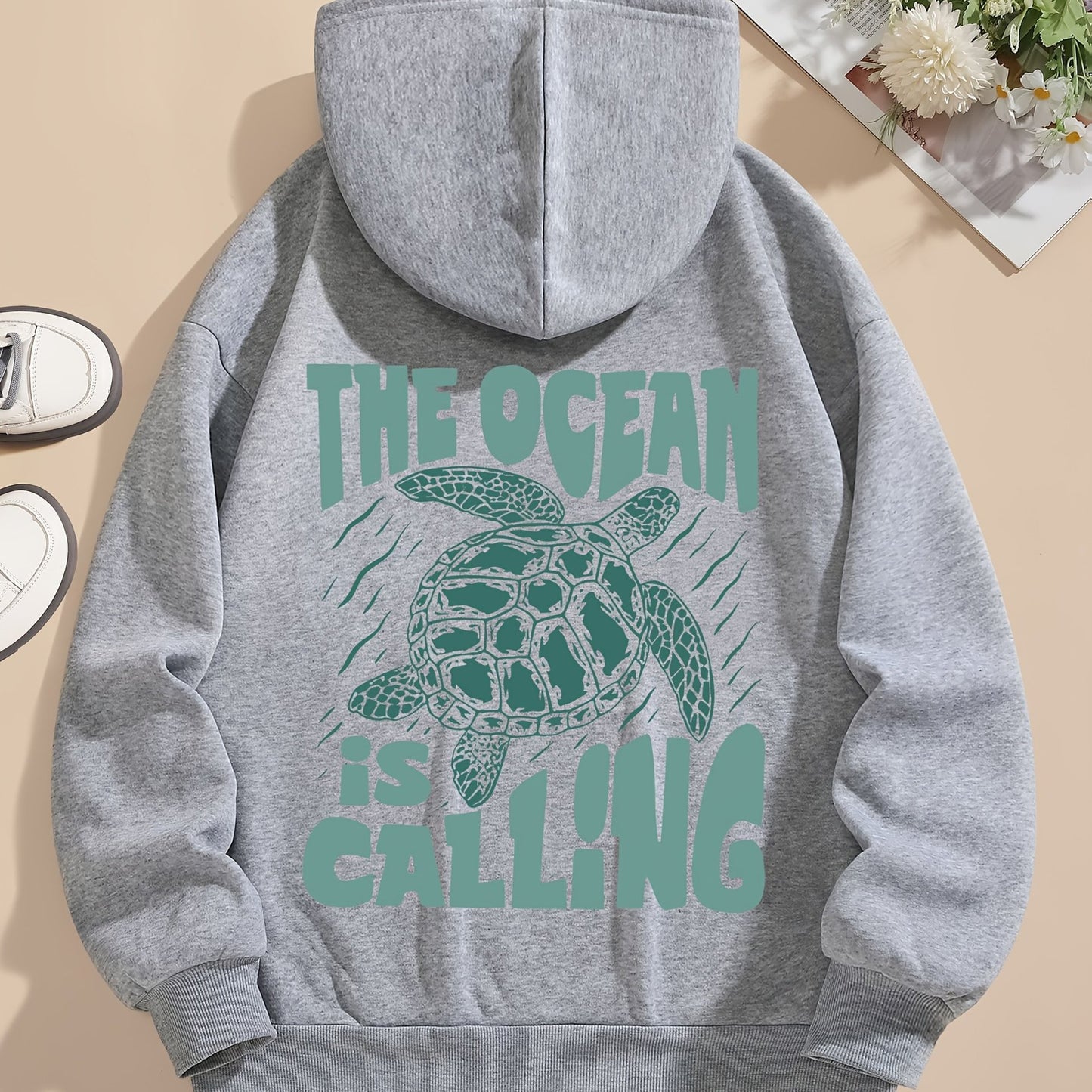 Turtle Print Hoodie Sweatshirt For Women In Winter And Autumn