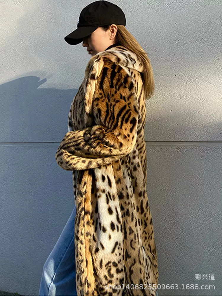 Leopard Print Fur Coat Women