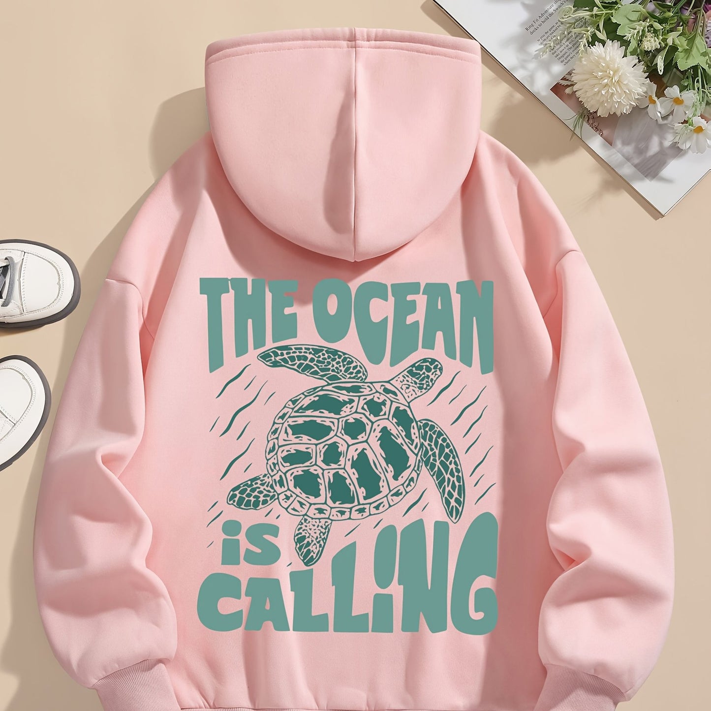 Turtle Print Hoodie Sweatshirt For Women In Winter And Autumn