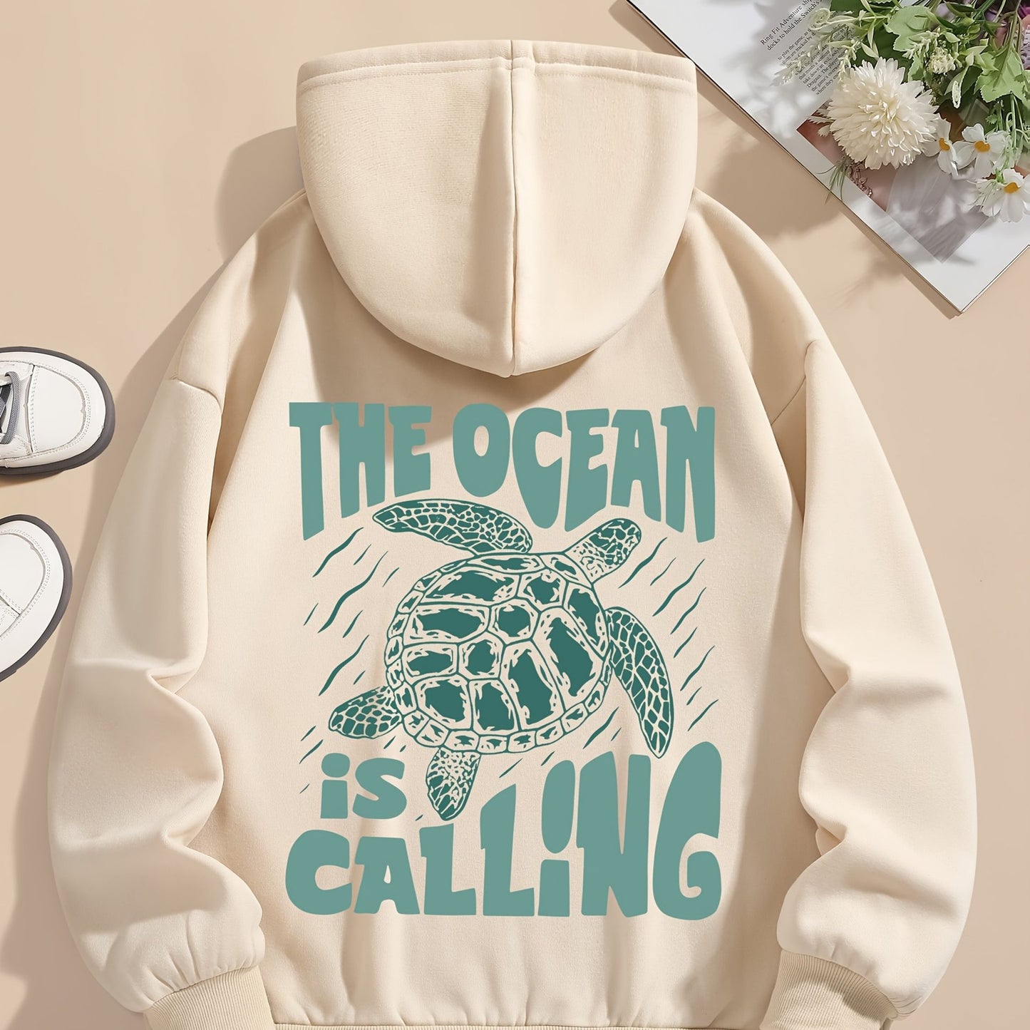 Turtle Print Hoodie Sweatshirt For Women In Winter And Autumn