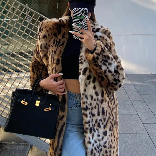 Leopard Print Fur Coat Women